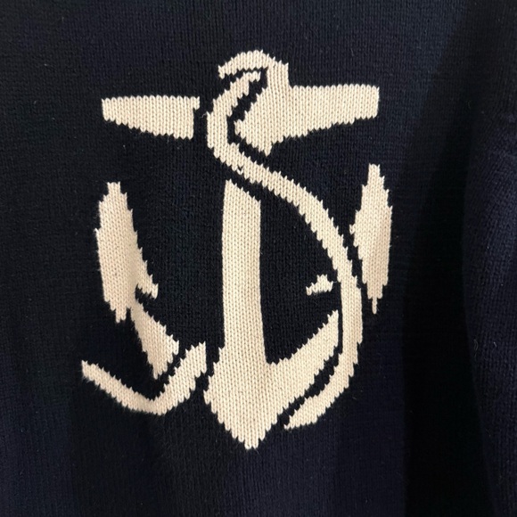 Vintage Liz Claiborne Anchor Nautical Knit Pullover Sweater-Navy Blue - Picture 8 of 12
